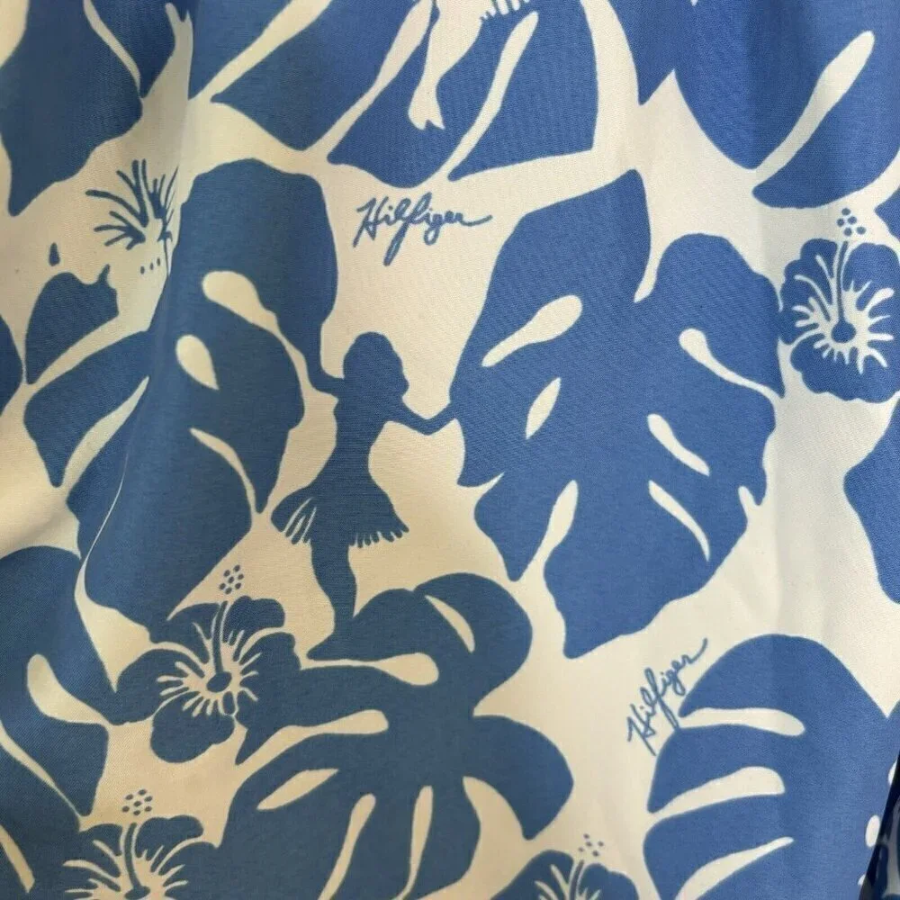 Tommy Hilfiger Mens Medium Blue White Tropical Hula Girl Print Swim Short Trunks